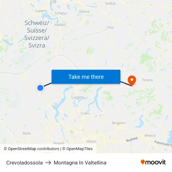 Crevoladossola to Montagna In Valtellina map