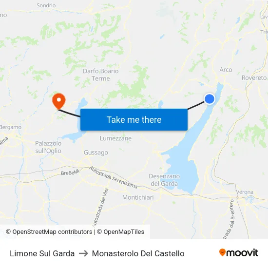 Limone Sul Garda to Monasterolo del Castello map