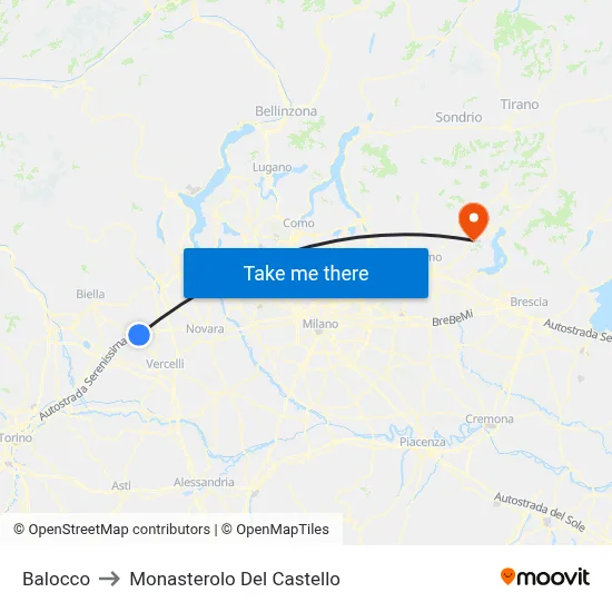 Balocco to Monasterolo del Castello map