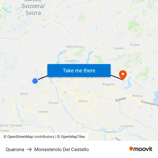 Quarona to Monasterolo del Castello map