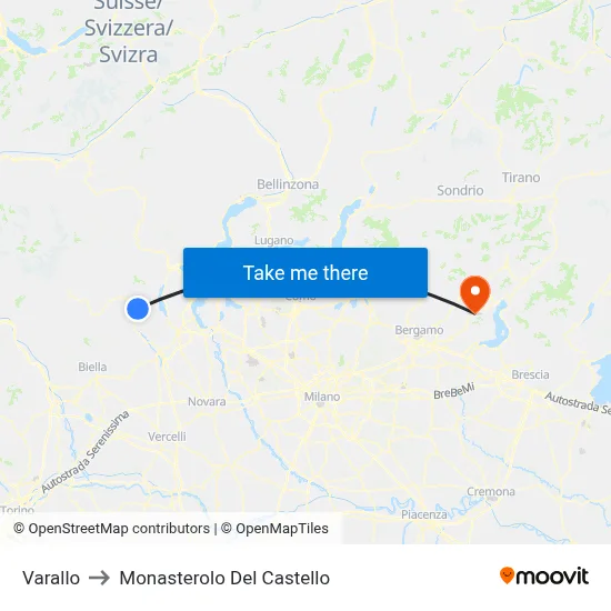 Varallo to Monasterolo del Castello map