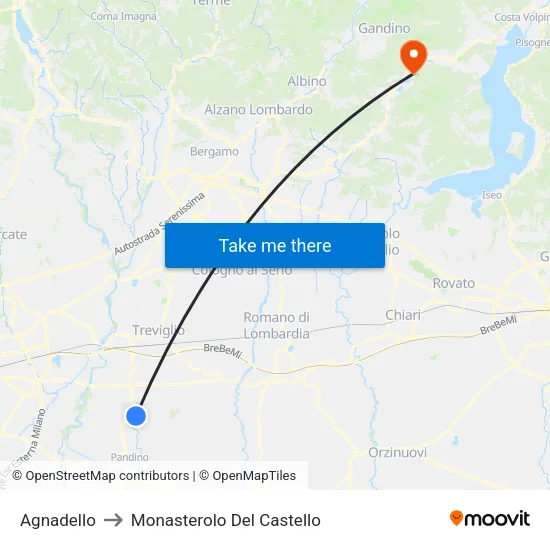 Agnadello to Monasterolo Del Castello map