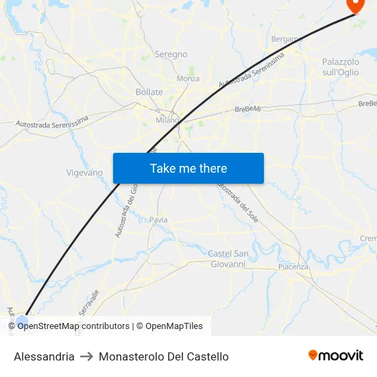 Alessandria to Monasterolo del Castello map