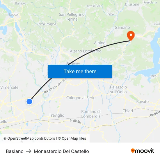 Basiano to Monasterolo Del Castello map
