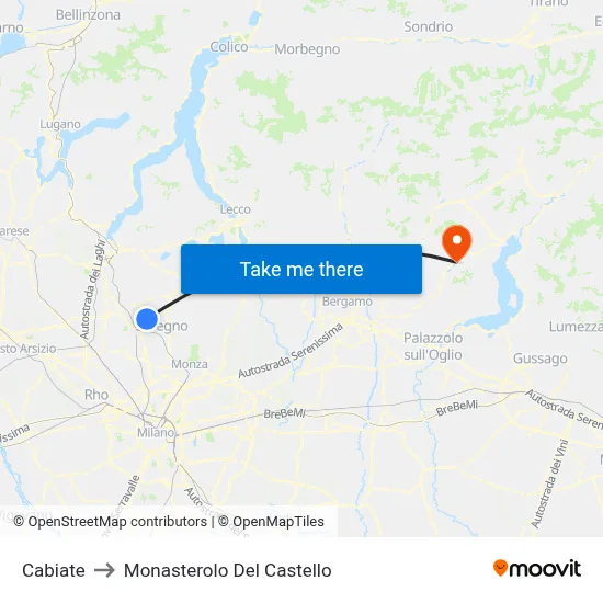Cabiate to Monasterolo del Castello map