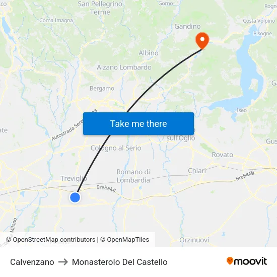 Calvenzano to Monasterolo del Castello map