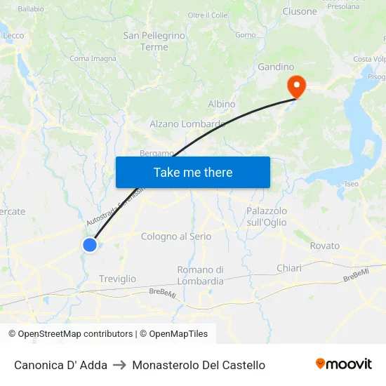 Canonica D' Adda to Monasterolo Del Castello map
