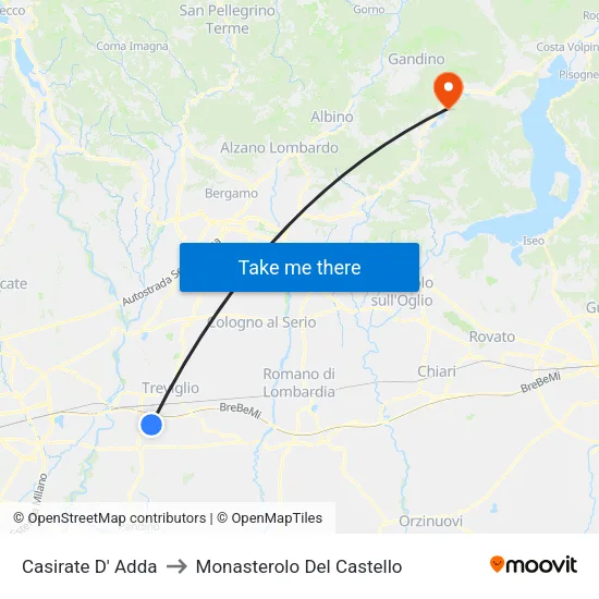 Casirate d'Adda to Monasterolo del Castello map