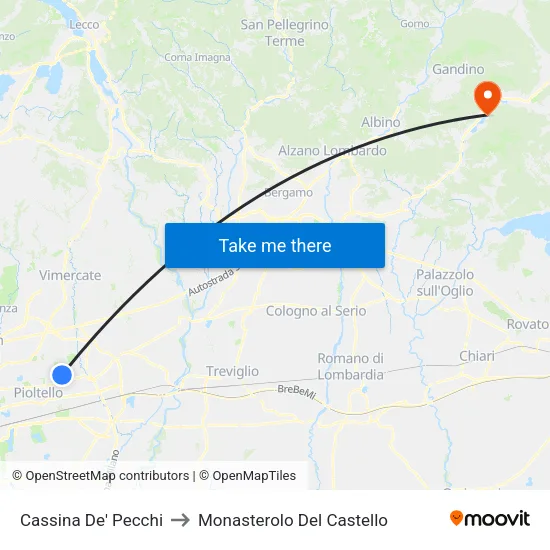 Cassina De' Pecchi to Monasterolo del Castello map