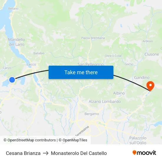 Cesana Brianza to Monasterolo Del Castello map