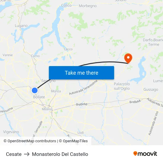 Cesate to Monasterolo Del Castello map