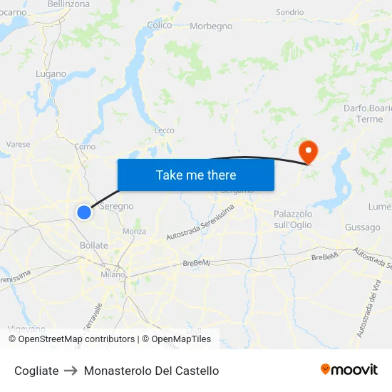 Cogliate to Monasterolo del Castello map