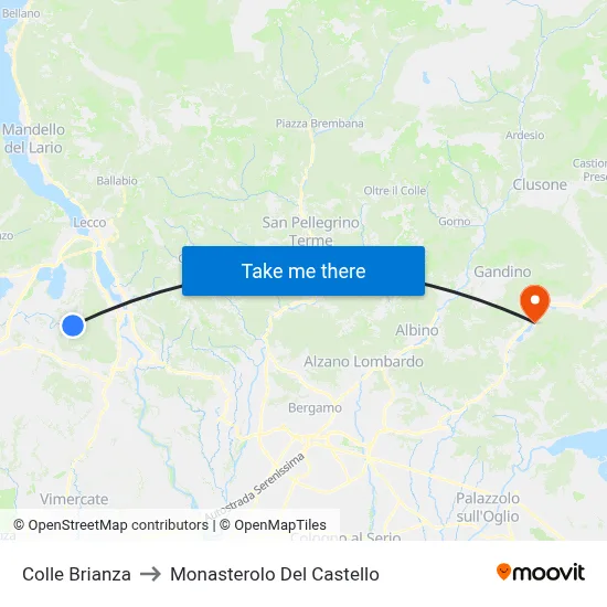 Colle Brianza to Monasterolo Del Castello map