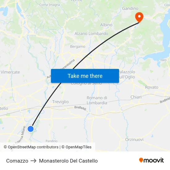 Comazzo to Monasterolo Del Castello map