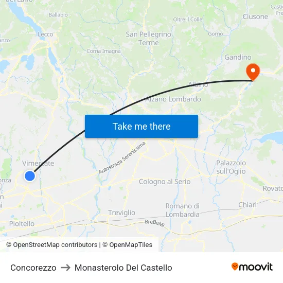 Concorezzo to Monasterolo del Castello map
