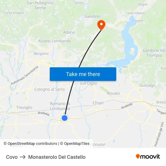 Covo to Monasterolo del Castello map