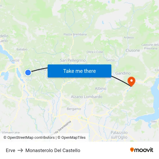 Erve to Monasterolo del Castello map