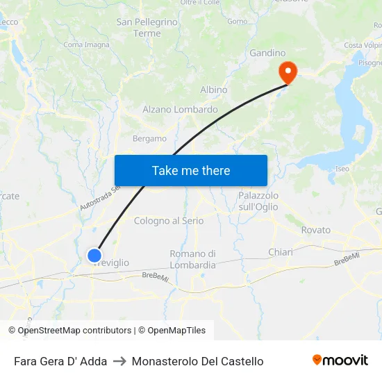 Fara Gera D' Adda to Monasterolo del Castello map