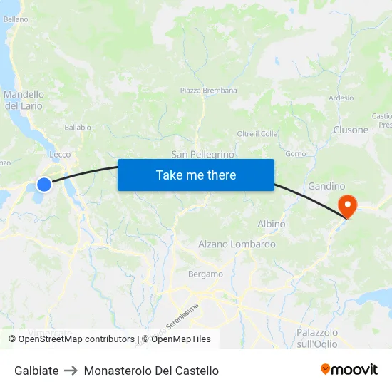 Galbiate to Monasterolo del Castello map