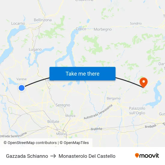Gazzada Schianno to Monasterolo del Castello map
