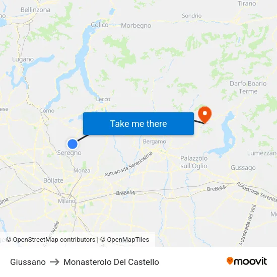 Giussano to Monasterolo del Castello map