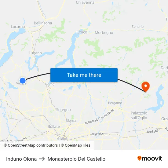 Induno Olona to Monasterolo del Castello map