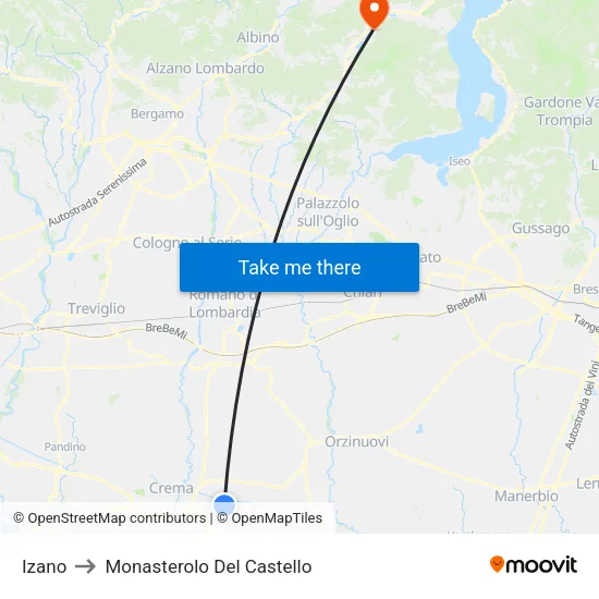 Izano to Monasterolo del Castello map