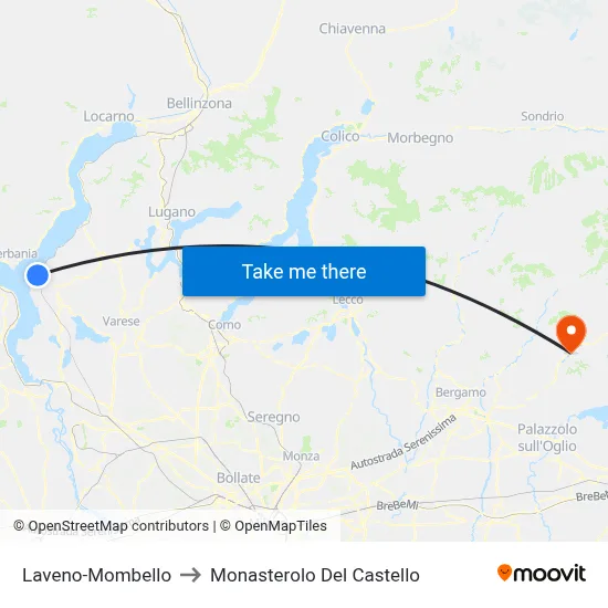 Laveno-Mombello to Monasterolo del Castello map