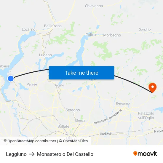 Leggiuno to Monasterolo del Castello map