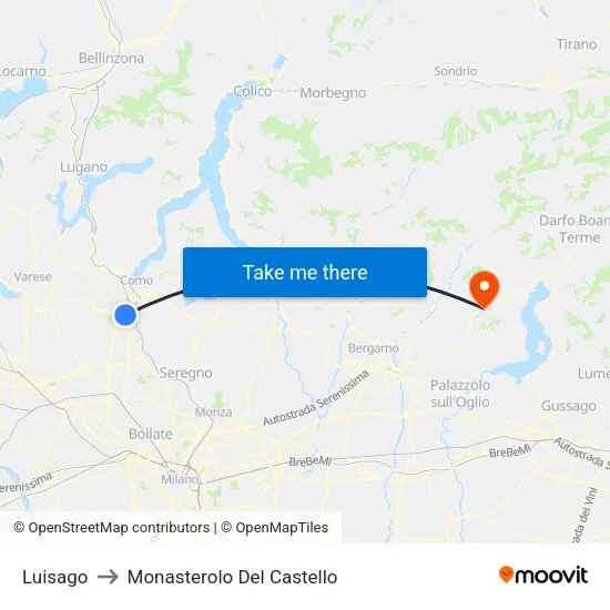 Luisago to Monasterolo del Castello map