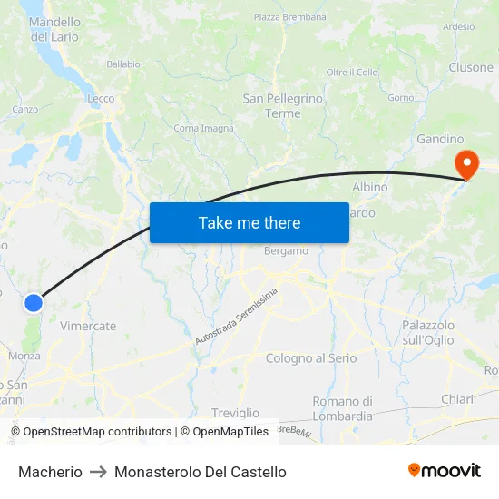 Macherio to Monasterolo del Castello map