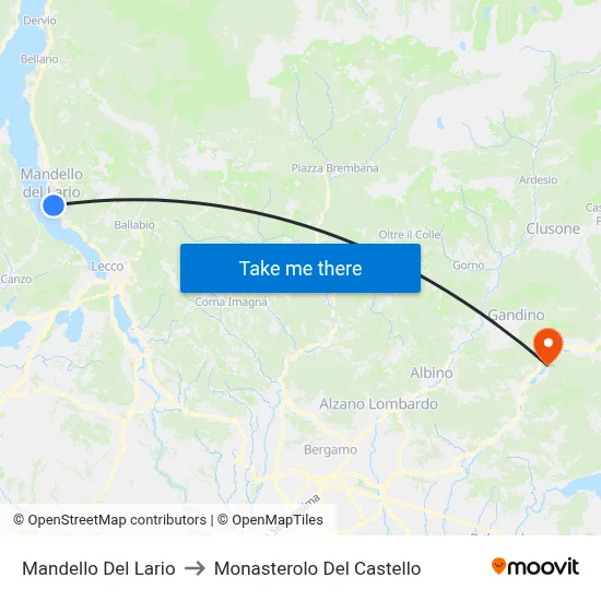 Mandello Del Lario to Monasterolo del Castello map