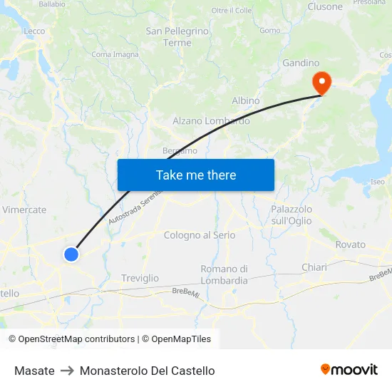 Masate to Monasterolo del Castello map