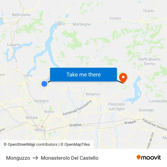 Monguzzo to Monasterolo del Castello map
