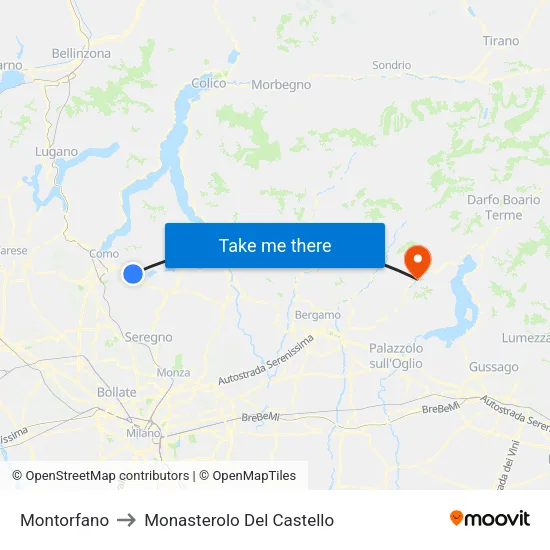Montorfano to Monasterolo del Castello map