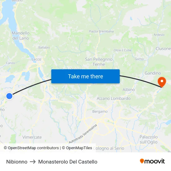 Nibionno to Monasterolo Del Castello map