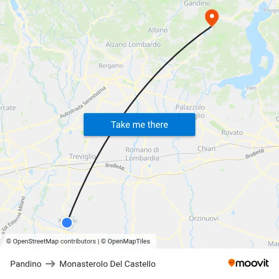 Pandino to Monasterolo Del Castello map