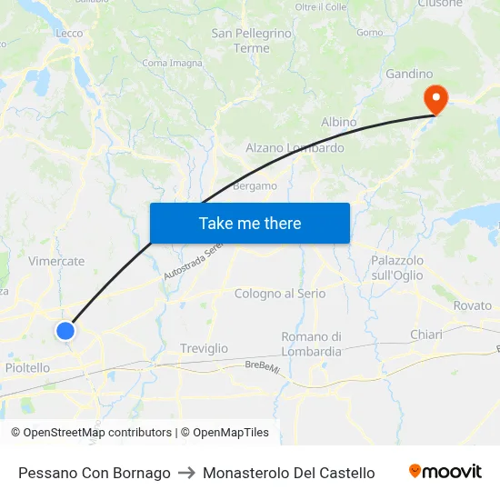 Pessano Con Bornago to Monasterolo Del Castello map