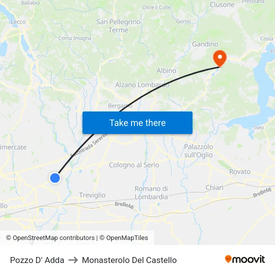 Pozzo D' Adda to Monasterolo del Castello map