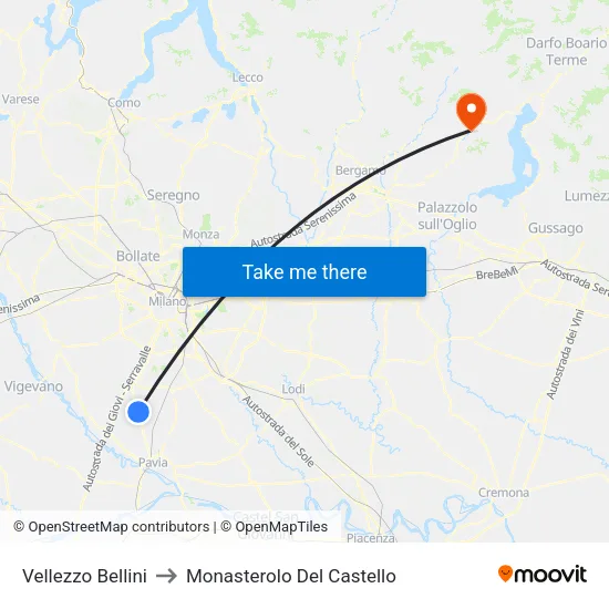 Vellezzo Bellini to Monasterolo del Castello map
