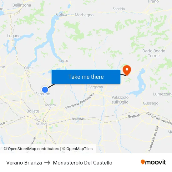 Verano Brianza to Monasterolo Del Castello map