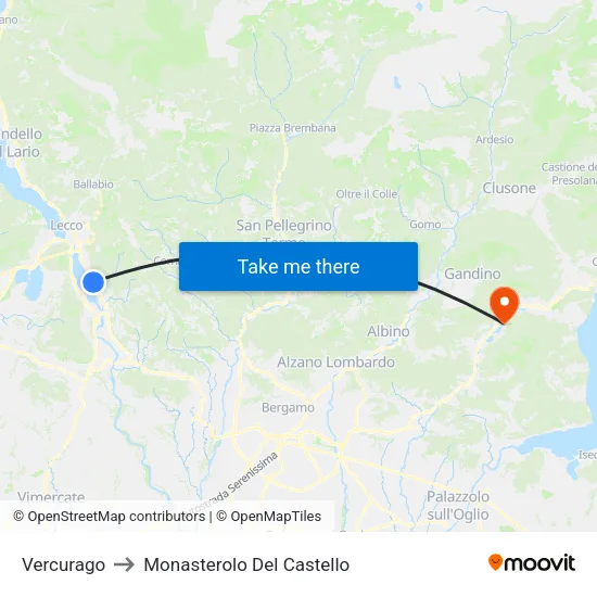 Vercurago to Monasterolo del Castello map