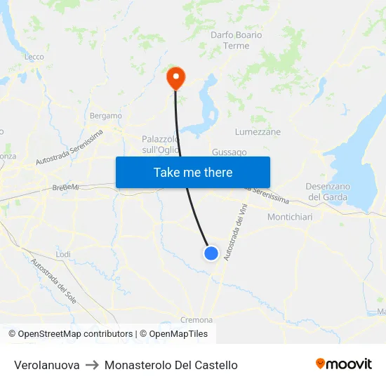 Verolanuova to Monasterolo Del Castello map