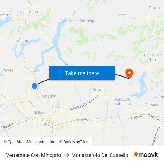 Vertemate Con Minoprio to Monasterolo del Castello map