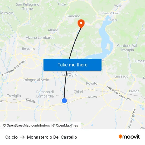 Calcio to Monasterolo del Castello map