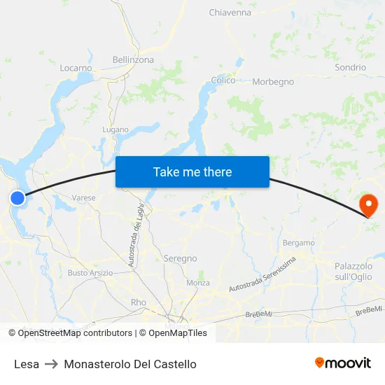Lesa to Monasterolo del Castello map