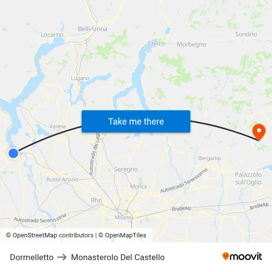 Dormelletto to Monasterolo del Castello map