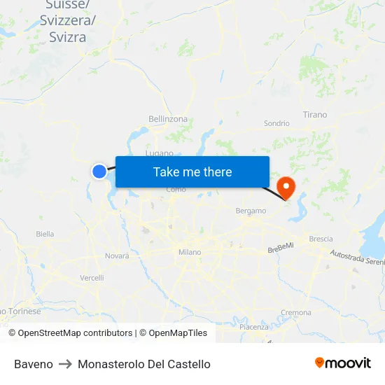 Baveno to Monasterolo Del Castello map