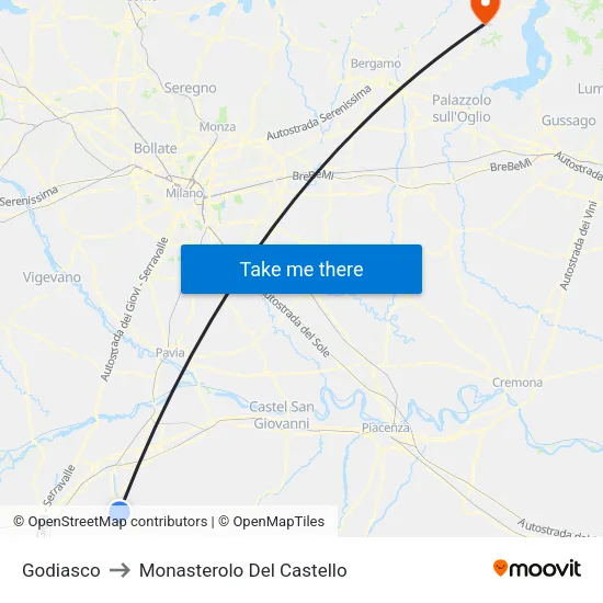 Godiasco to Monasterolo del Castello map