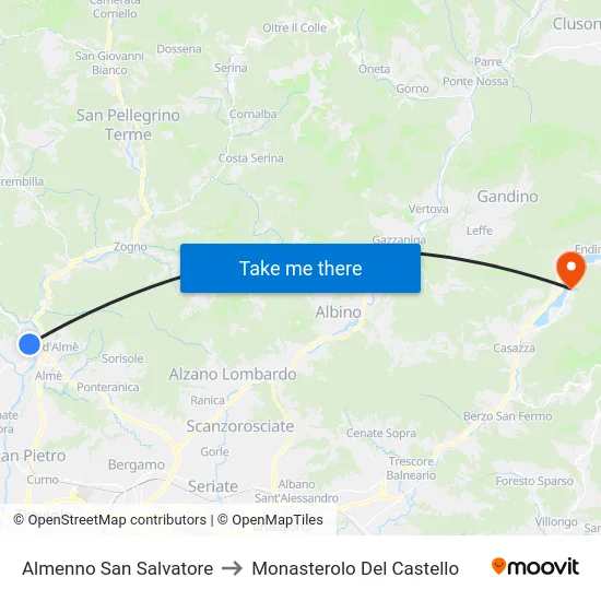 Almenno San Salvatore to Monasterolo Del Castello map